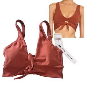 NEW Robin Piccone Ava Longline Knot Front BIKINI TOP XS Swim Suit Sepia Rust NWT